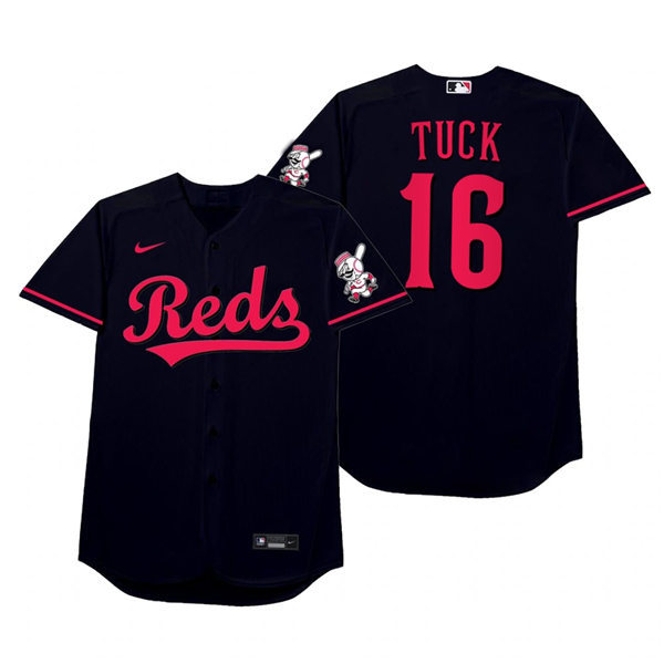 Mens Cincinnati Reds #16 Tucker Barnhart Nike Black 2021 Players' Weekend Nickname Tuck Jersey