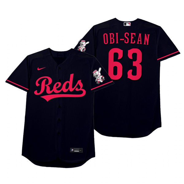Mens Cincinnati Reds #63 Sean Doolittle Nike Black 2021 Players' Weekend Nickname Obi-Sean Jersey