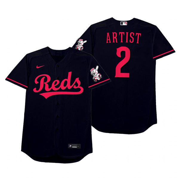 Mens Cincinnati Reds #2 Nicholas Castellanos Nike Black 2021 Players' Weekend Nickname Artist Jersey