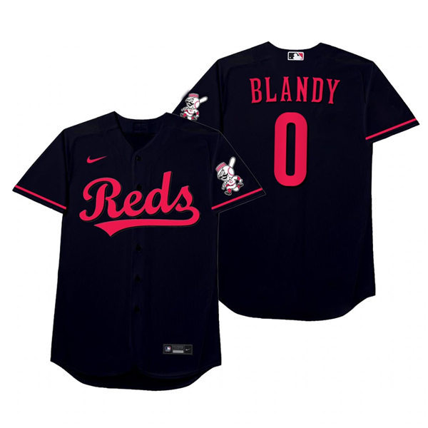 Mens Cincinnati Reds #0 Alex Blandino Nike Black 2021 Players' Weekend Nickname Blandy Jersey