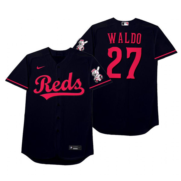 Mens Cincinnati Reds #27 Mike Freeman Nike Black 2021 Players' Weekend Nickname Waldo Jersey