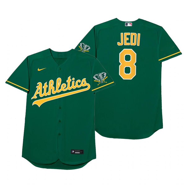 Mens Oakland Athletics #8 Jed Lowrie Nike Green 2021 Players' Weekend Nickname Jedi Jersey