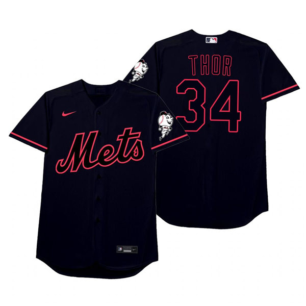 Mens New York Mets #34 Noah Syndergaard Nike Black 2021 Players' Weekend Nickname Thor Jersey