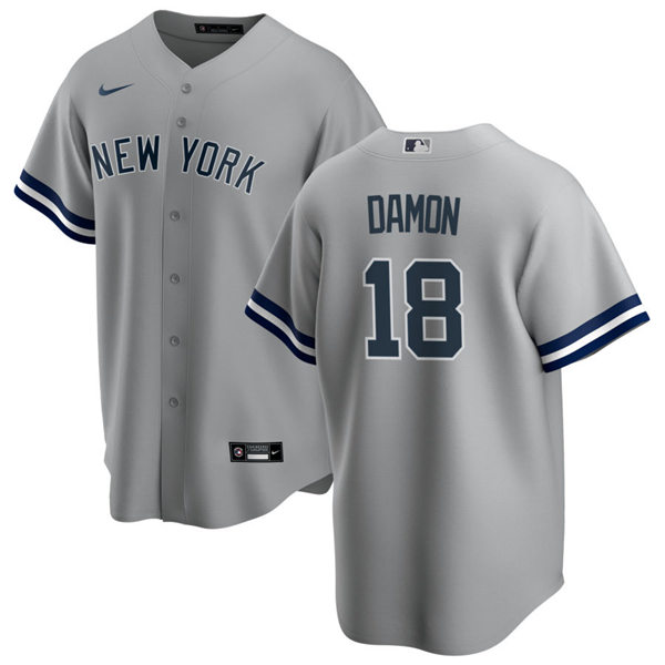 Mens New York Yankees Retired Player #18 Johnny Damon Nike Grey Road Cool Base Jersey