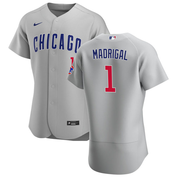 Mens Chicago Cubs #1 Nick Madrigal Nike Gray Road FlexBase Player Jersey