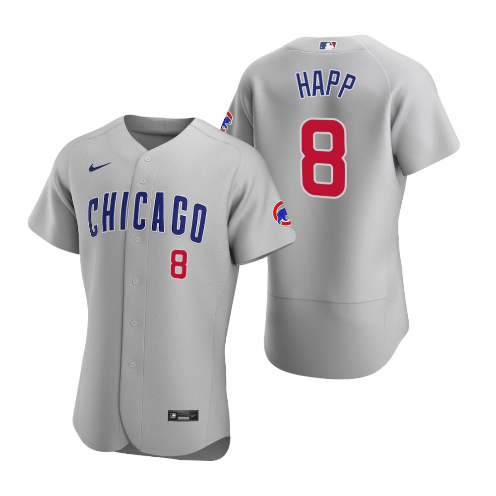 Mens Chicago Cubs #8 Ian Happ Nike Gray Road FlexBase Player Jersey