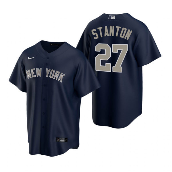 Mens New York Yankees #27 Giancarlo Stanton Nike Navy Alternate 2nd with Name New York Cool Base Jersey