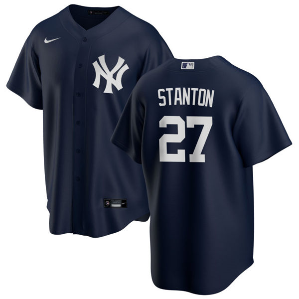 Mens New York Yankees #27 Giancarlo Stanton Nike Navy Alternate With Name Cool Base Jersey