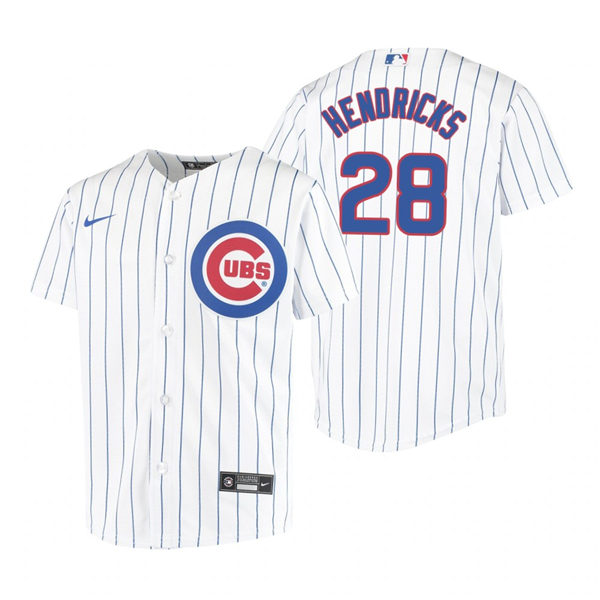 Youth Chicago Cubs #28 Kyle Hendricks Nike Home White Pinstripe Jersey
