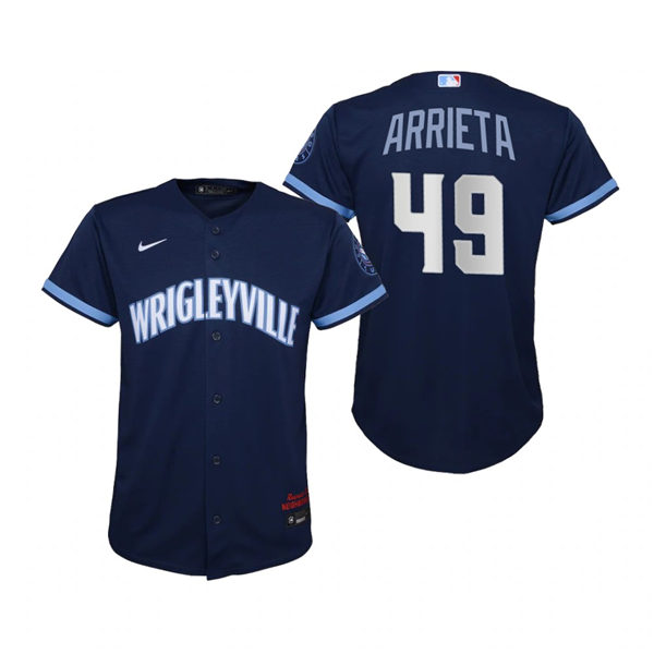 Youth Chicago Cubs #49 Jake Arrieta Nike Navy 2021 City Connect Jersey