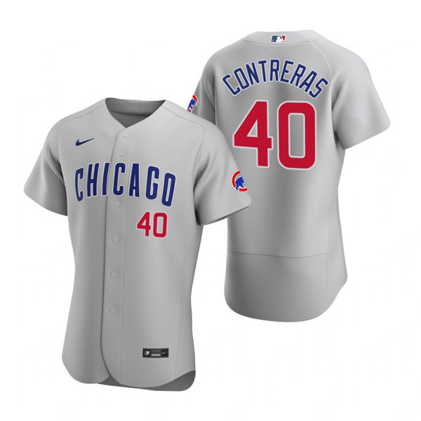 Mens Chicago Cubs #40 Willson Contreras Nike Gray Road Flex Base Player Jersey