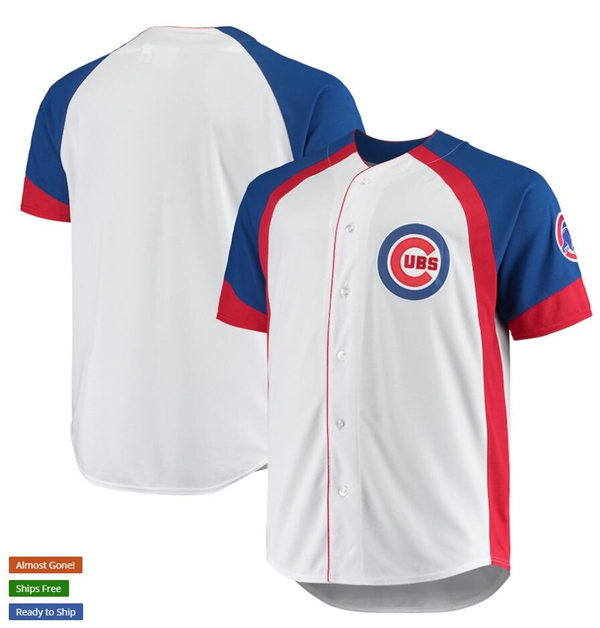 Mens Chicago Cubs Blank White Royal Big & Tall Color Block Team Jersey