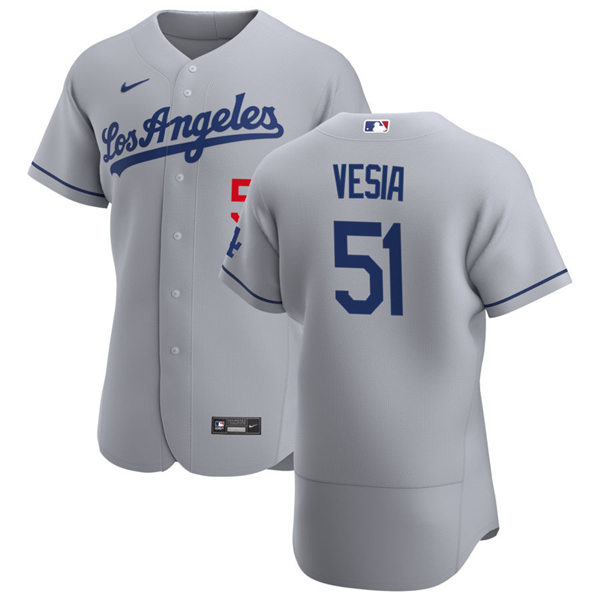Mens Los Angeles Dodgers #51 Alex Vesia Nike Grey Los Angeles FlexBase Jersey
