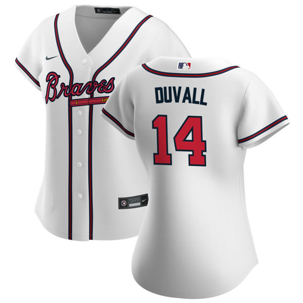 Womens Atlanta Braves #14 Adam Duvall Nike Home White Cool Base Jersey