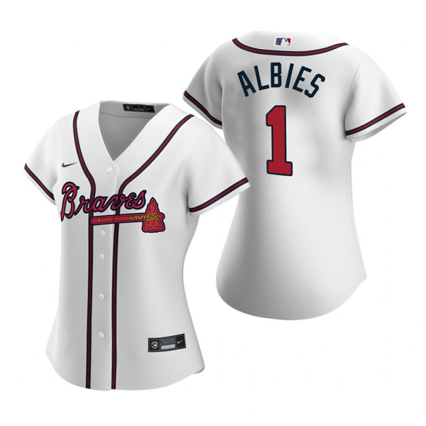 Womens Atlanta Braves #1 Ozzie Albies Nike Home White Cool Base Jersey