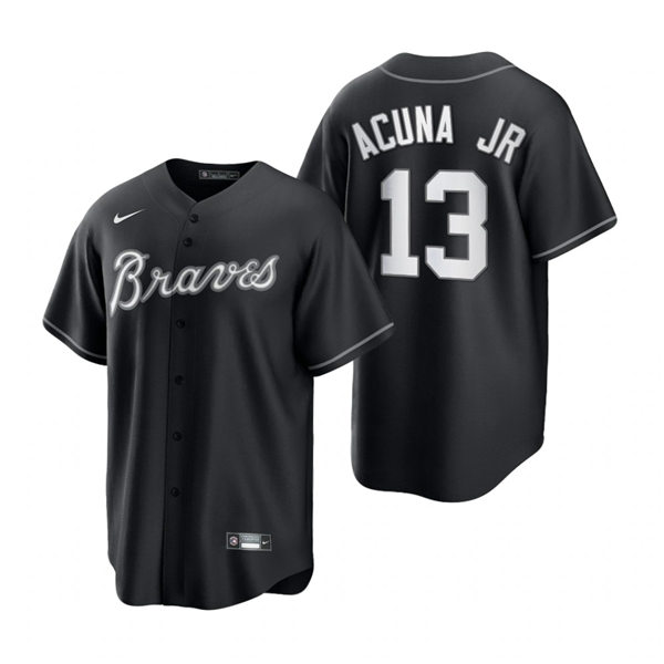 Mens Atlanta Braves #13 Ronald Acuna Jr. Nike Stitched 2021 Black Fashion Jersey