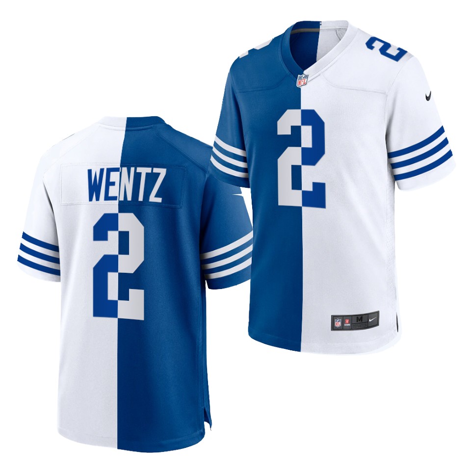Mens Indianapolis Colts #2 Carson Wentz Nike Royal White Split Two Tone Jersey
