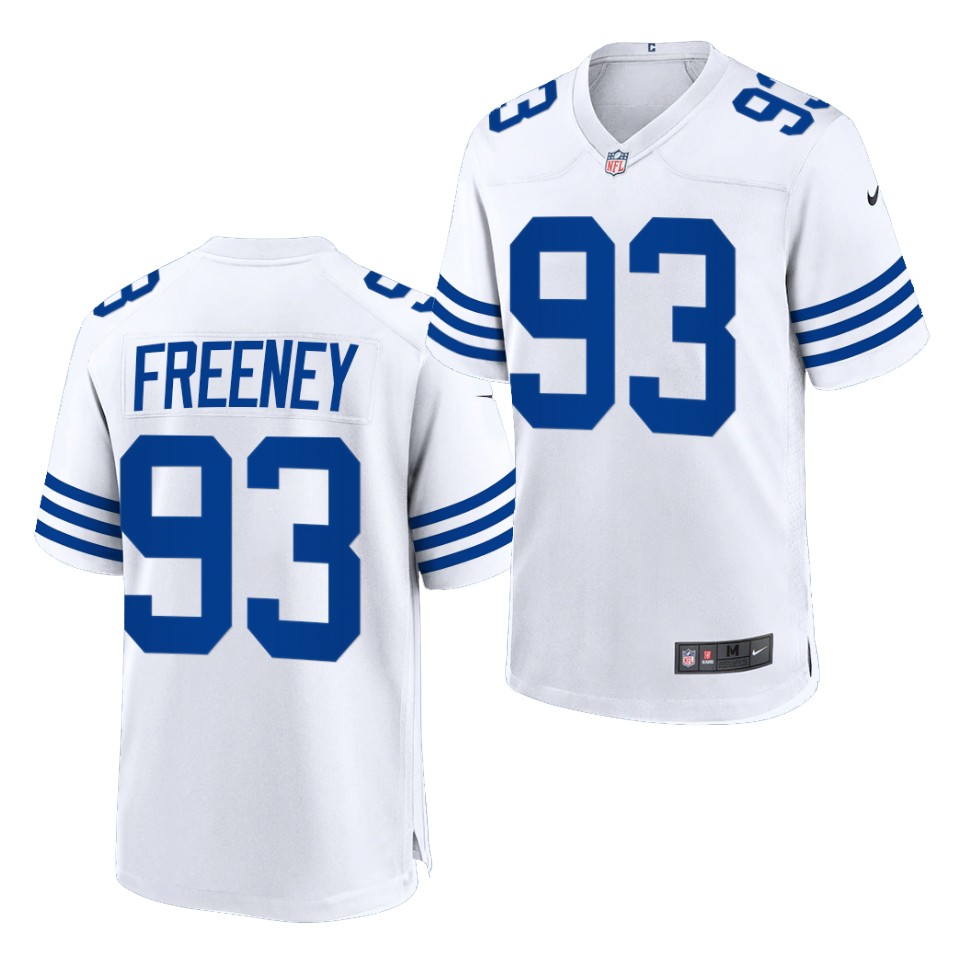 Mens Indianapolis Colts Retired Player #93 Dwight Freeney Nike White Alternate Retro Vapor Limited Jersey