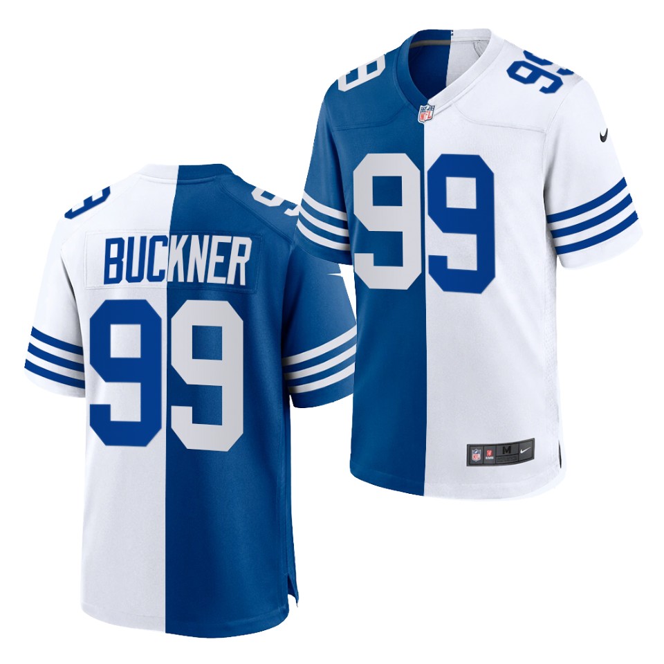 Mens Indianapolis Colts #99 DeForest Buckner Nike Royal White Split Two Tone Jersey