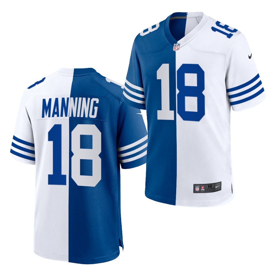 Mens Indianapolis Colts Retired Player #18 Peyton Manning Nike Royal White Split Two Tone Jersey