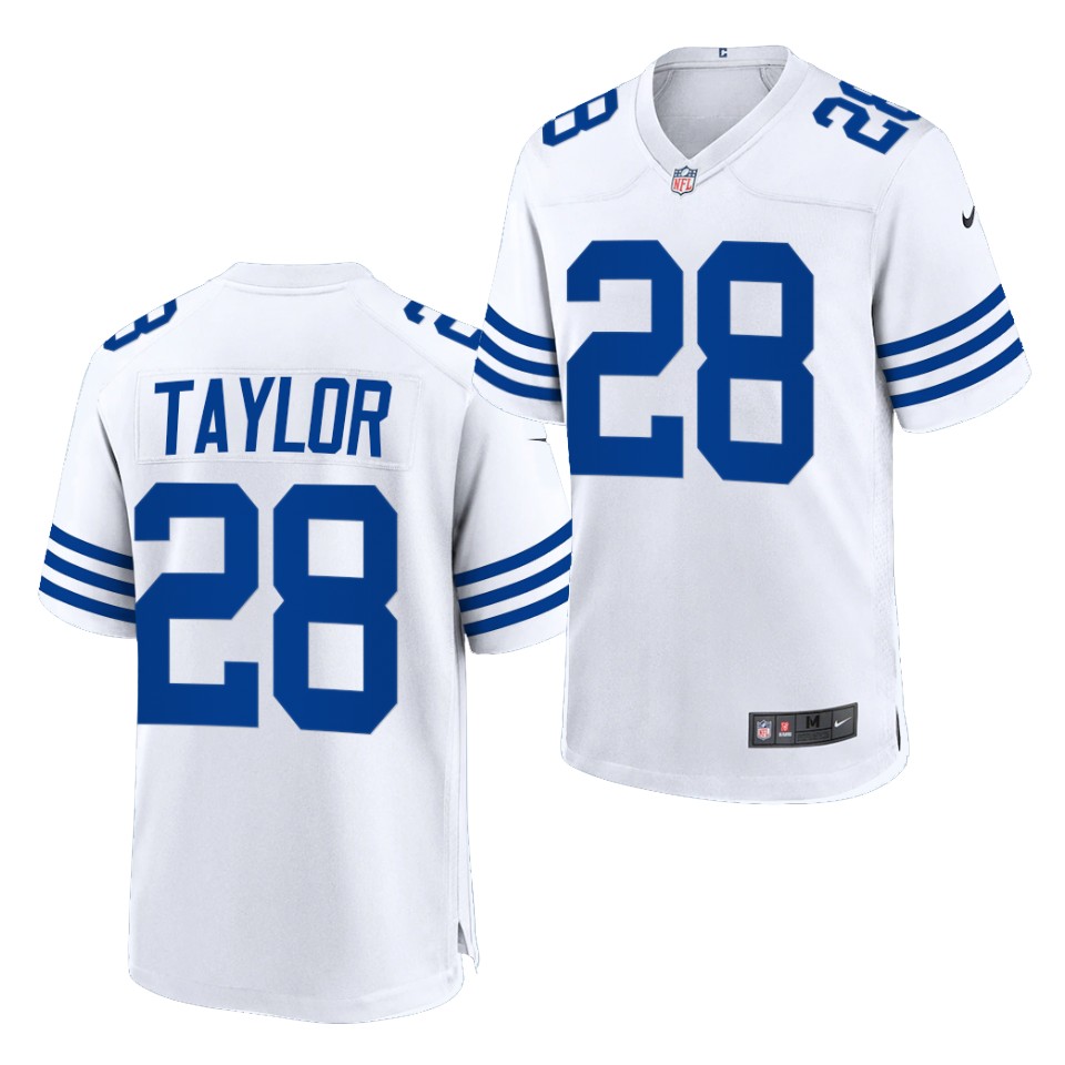 Mens Indianapolis Colts #28 Jonathan Taylor Nike White Alternate Retro Vapor Limited Jersey