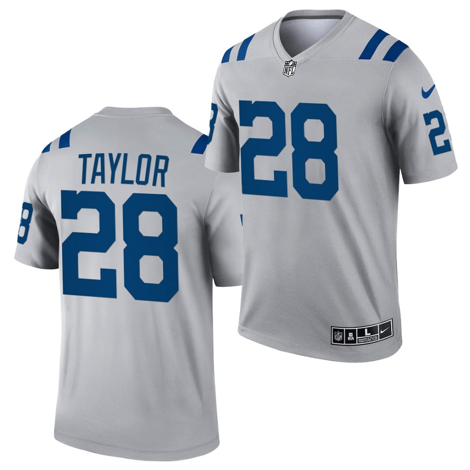 Mens Indianapolis Colts #28 Jonathan Taylor Nike Gray Inverted Legend Jersey