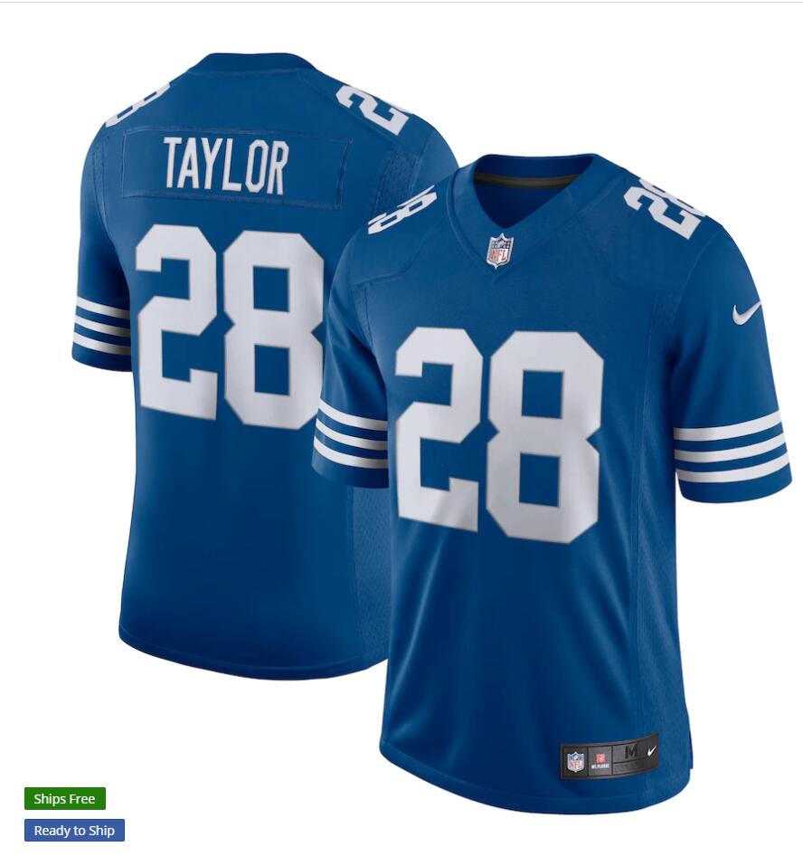 Mens Indianapolis Colts #28 Jonathan Taylor Nike Royal Alternate Retro Vapor Limited Jersey