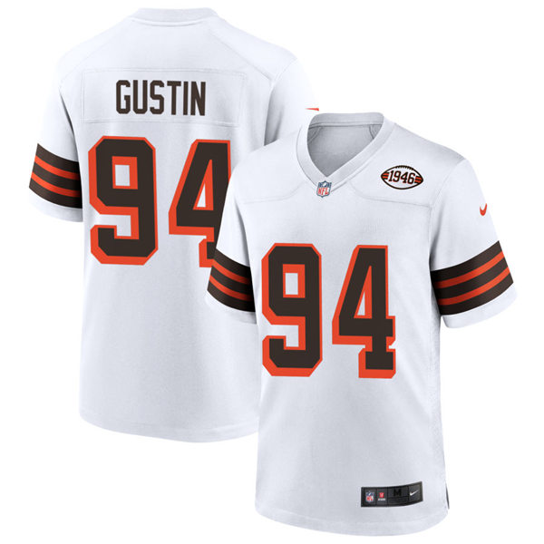 Mens Cleveland Browns #94 Porter Gustin Nike 2021 White Retro 1946 75th Anniversary Jersey