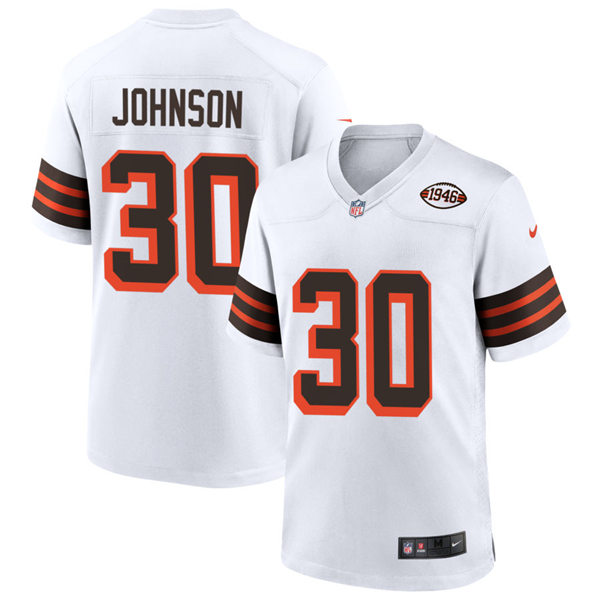 Mens Cleveland Browns #30 D'Ernest Johnson Nike 2021 White Retro 1946 75th Anniversary Jersey