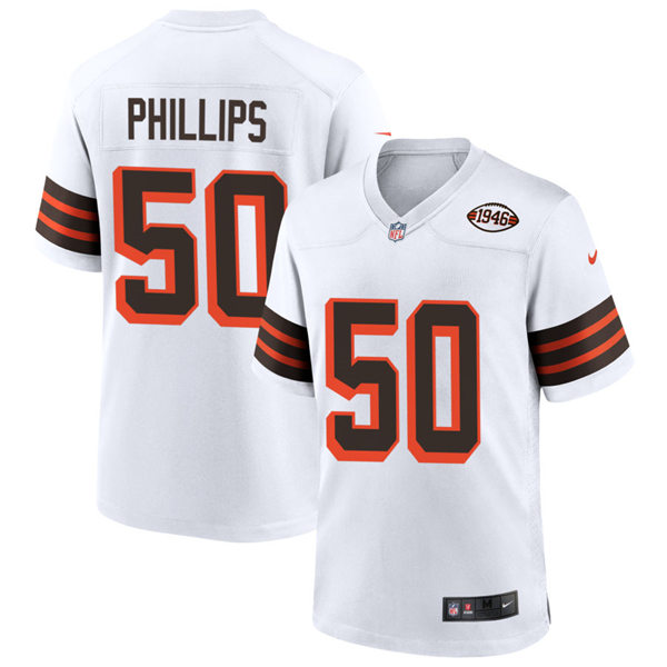 Mens Cleveland Browns #50 Jacob Phillips Nike 2021 White Retro 1946 75th Anniversary Jersey
