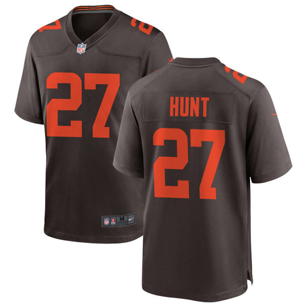 Mens Cleveland Browns #27 Kareem Hunt Nike Brown Alternate Player Vapor Limited Jersey