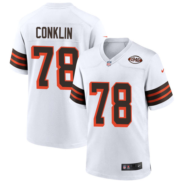 Mens Cleveland Browns #78 Jack Conklin Nike 2021 White Retro 1946 75th Anniversary Jersey