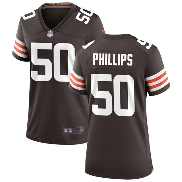 Womens Cleveland Browns #50 Jacob Phillips Nike Brown Home Vapor Limited Jersey