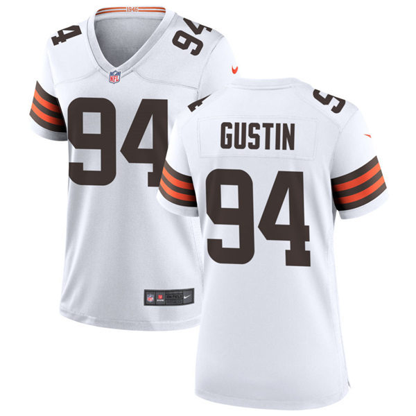 Womens Cleveland Browns #94 Porter Gustin Nike White Away Vapor Limited Jersey