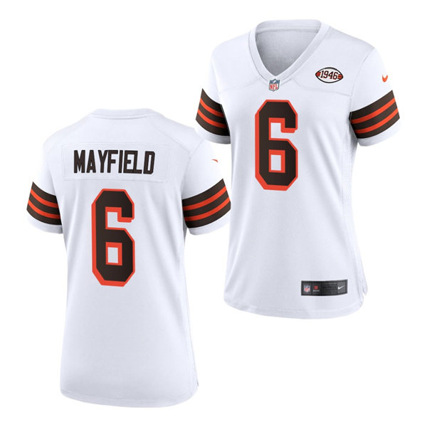 Womens Cleveland Browns #6 Baker Mayfield Nike 2021 White Retro 1946 75th Anniversary Jersey