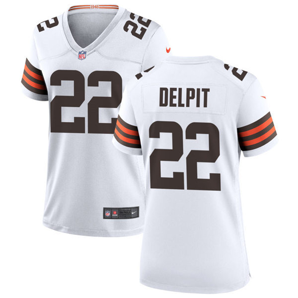 Womens Cleveland Browns #22 Grant Delpit Nike White Away Vapor Limited Jersey