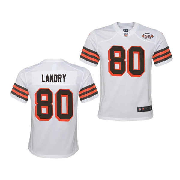 Youth Cleveland Browns #80 Jarvis Landry Nike 1946 Throwback White 75th Anniversary Game Jersey