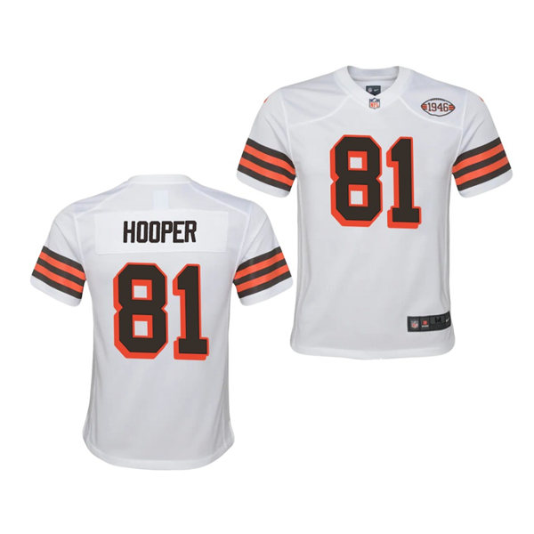 Youth Cleveland Browns #81 Austin Hooper Nike 1946 Throwback White 75th Anniversary Game Jersey
