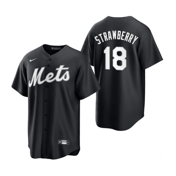 Mens New York Mets #18 Darryl Strawberry Nike Stitched 2021 Black Fashion Jersey