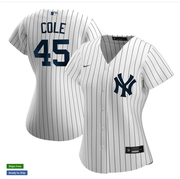 Womens New York Yankees #45 Gerrit Cole Nike White Home with Name Cool Base Jersey