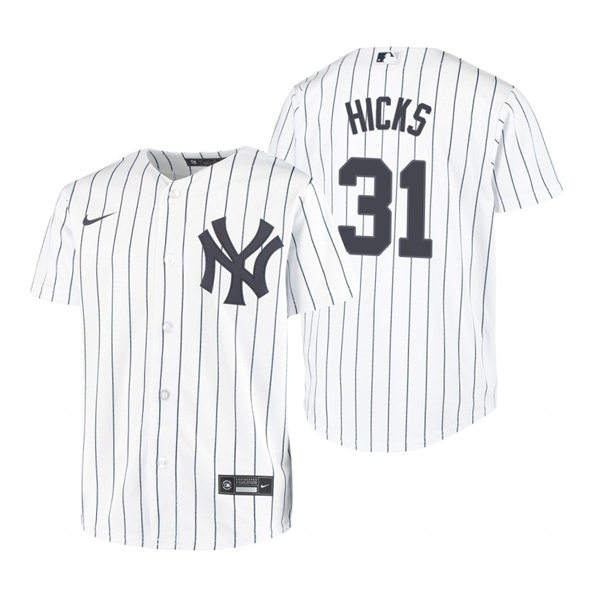 Youth New York Yankees #31 Aaron Hicks Nike White Home With Name Jersey