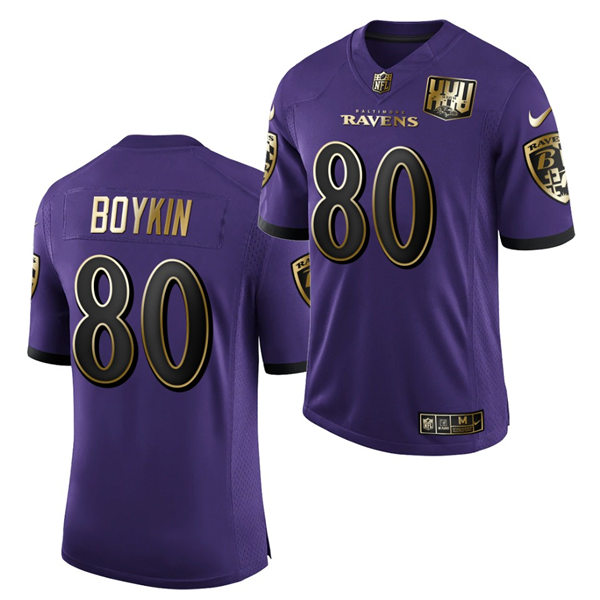 Mens Baltimore Ravens #80 Miles Boykin Nike Purple 25th Anniversary Speed Machine Golden Limited Jersey