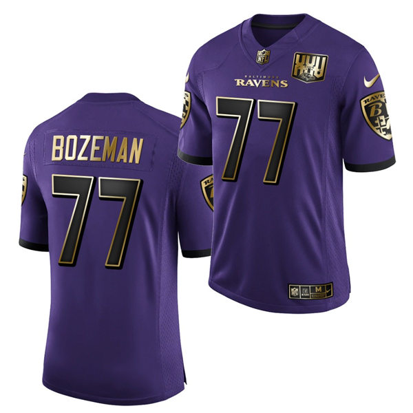 Mens Baltimore Ravens #77 Bradley Bozeman Nike Purple 25th Anniversary Speed Machine Golden Limited Jersey