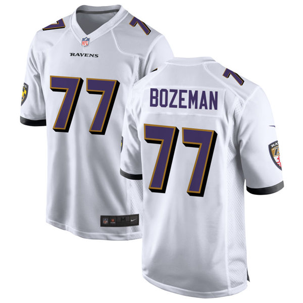 Mens Baltimore Ravens #77 Bradley Bozeman Nike White Vapor Limited Player Jersey