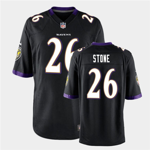 Mens Baltimore Ravens #26 Geno Stone Nike Black Vapor Limited Player Jersey