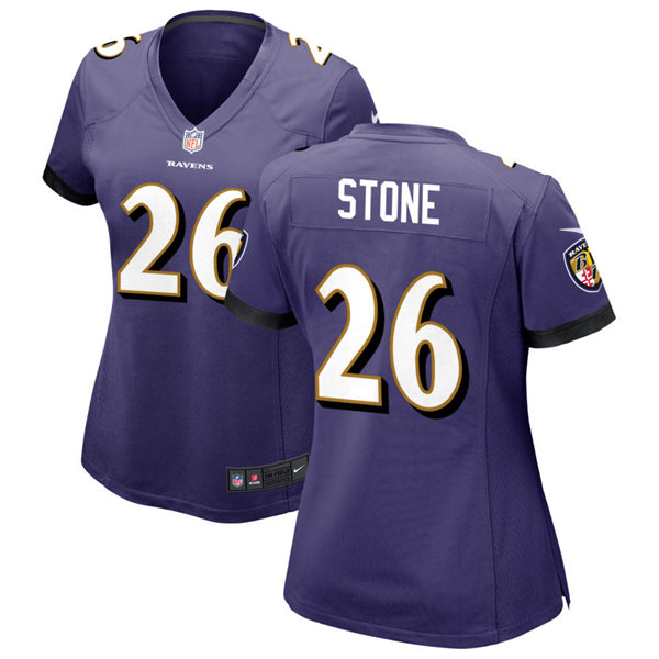 Womens Baltimore Ravens #26 Geno Stone Nike Purple Vapor Limited Player Jersey