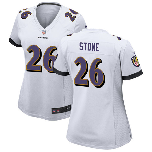 Womens Baltimore Ravens #26 Geno Stone Nike White Vapor Limited Player Jersey
