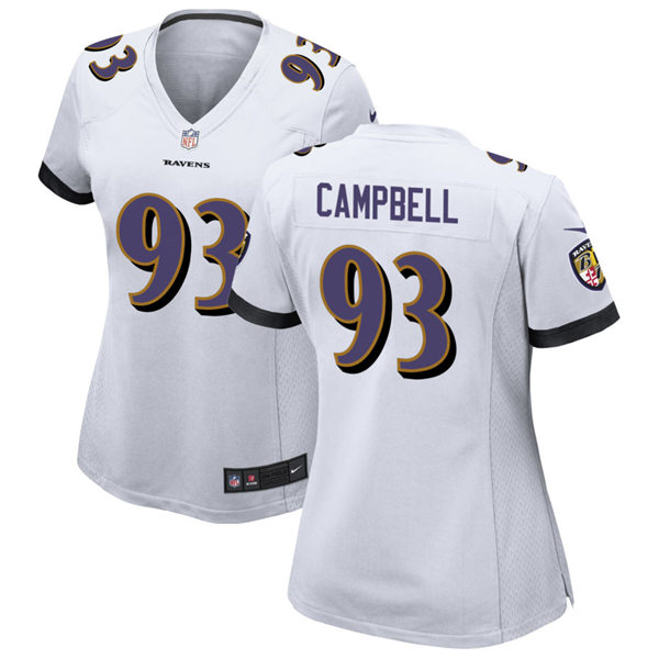 Womens Baltimore Ravens #93 Calais Campbell Nike White Vapor Limited Player Jersey