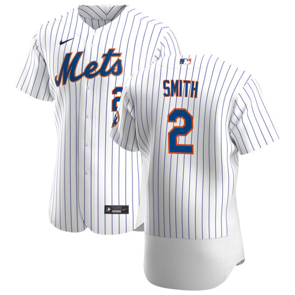 Mens New York Mets #2 Dominic Smith Nike Home White Pinstripe FlexBase Jersey