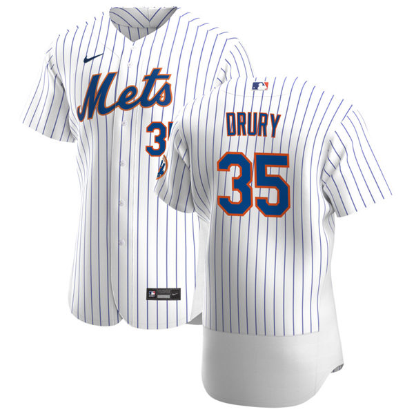 Mens New York Mets #35 Brandon Drury Nike Home White Pinstripe FlexBase Jersey